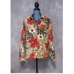 Alfred Dunner Red Brown Autumn Floral Jacket Sz 16